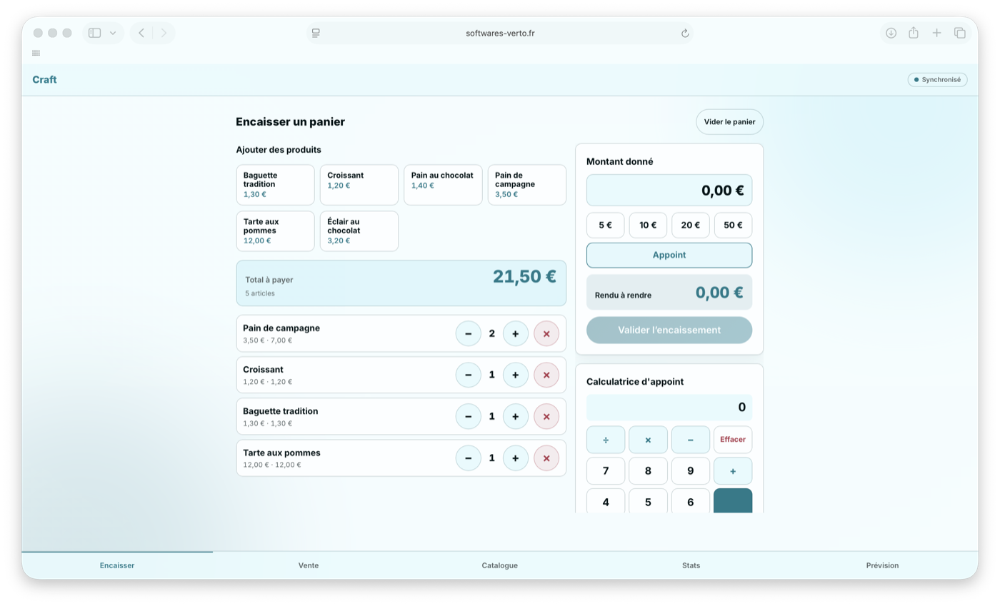 L'application Craft — encaissement