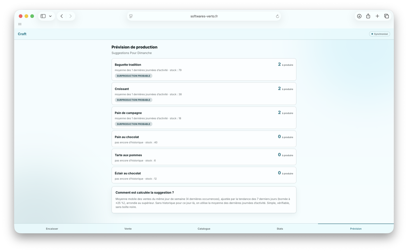 Prévision de production dans Craft