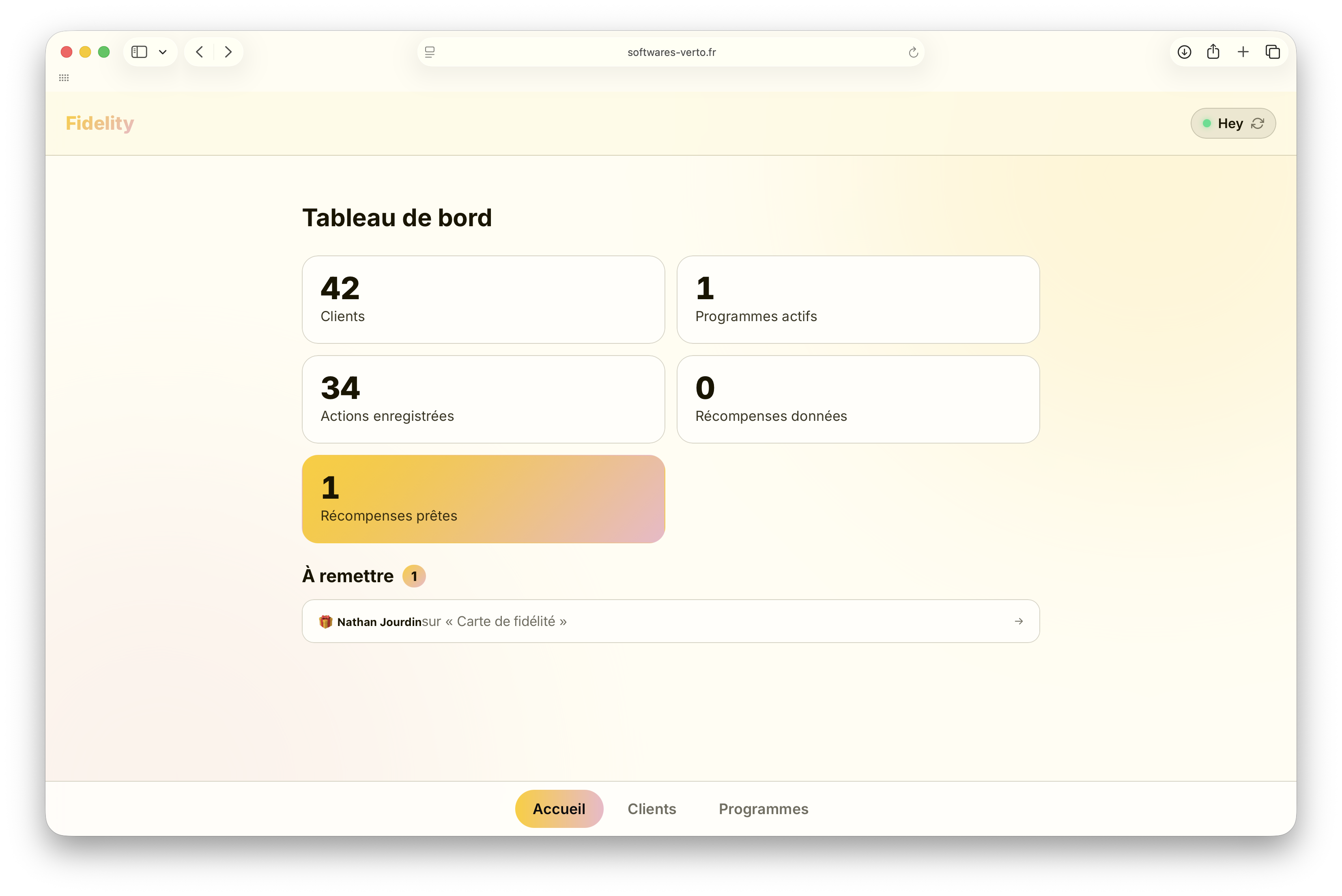 Tableau de bord de Fidelity